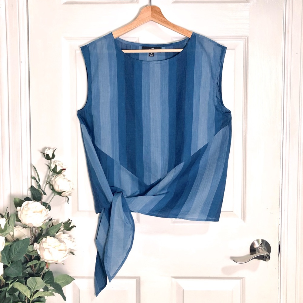 💥NWOT stripped tank top blue stripes knot front